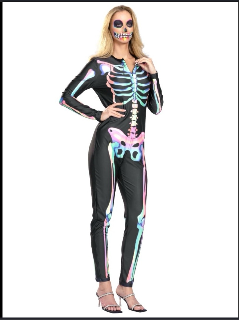 Neon Pastel Skeleton Jumpsuit - Women's Halloween Romper